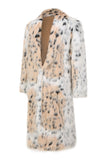 Abrigo blanco de piel sintética de leopardo estampado de longitud media para hombre
