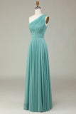 A-Line One Shoulder Sea Glass Vestido de dama de honor largo