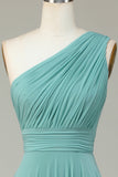 A-Line One Shoulder Sea Glass Vestido de dama de honor largo